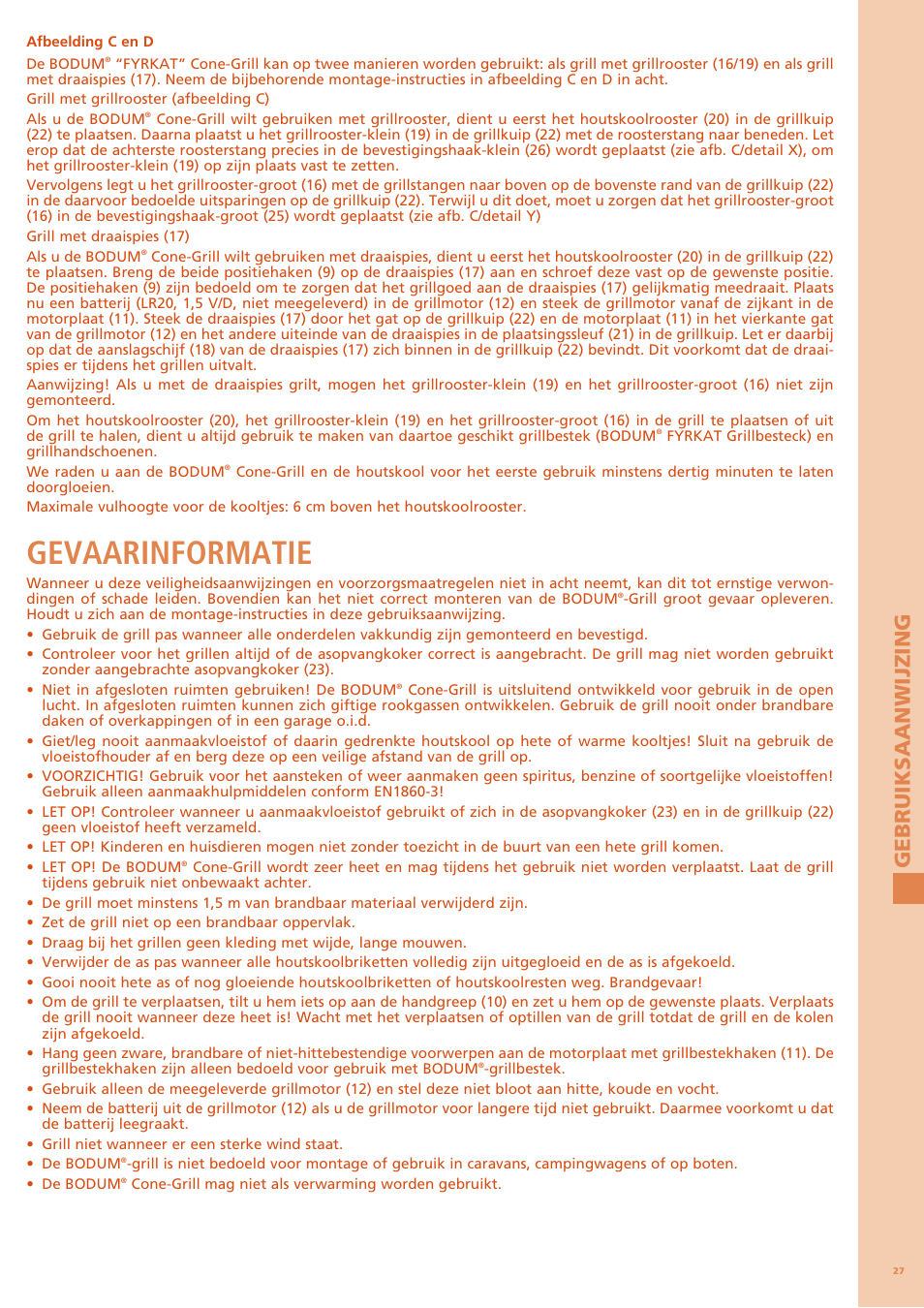 Gevaarinformatie, Gebruiksaan w ijz ing | Bodum FYRKAT 11344 User Manual | Page 31 / 46
