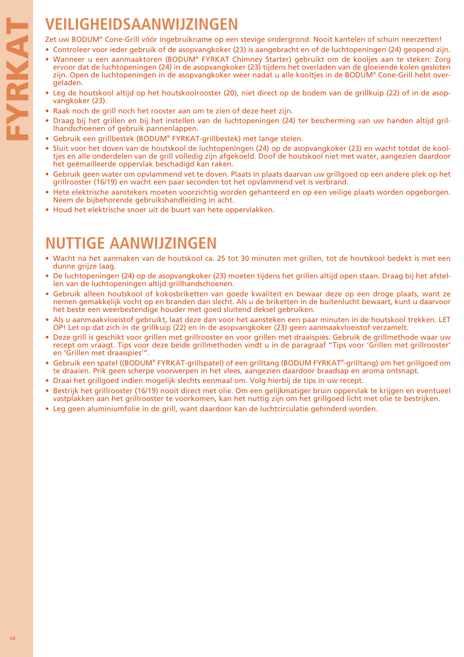 Fyrkat, Veiligheidsaanwijzingen, Nuttige aanwijzingen | Bodum FYRKAT 11344 User Manual | Page 32 / 46