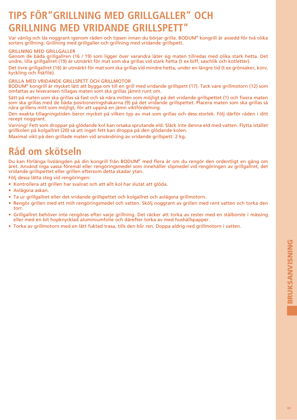 Råd om skötseln, Bruksanvisning | Bodum FYRKAT 11344 User Manual | Page 37 / 46