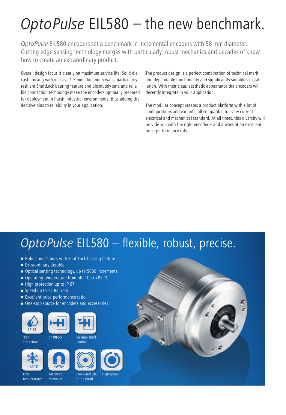 Optopulse eil580 – the new benchmark, Optopulse eil580 – fl exible, robust, precise | Baumer EIL580 User Manual | Page 2 / 8