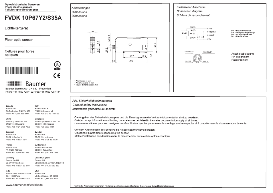 Baumer FVDK 10P67Y2/S35A User Manual | 8 pages