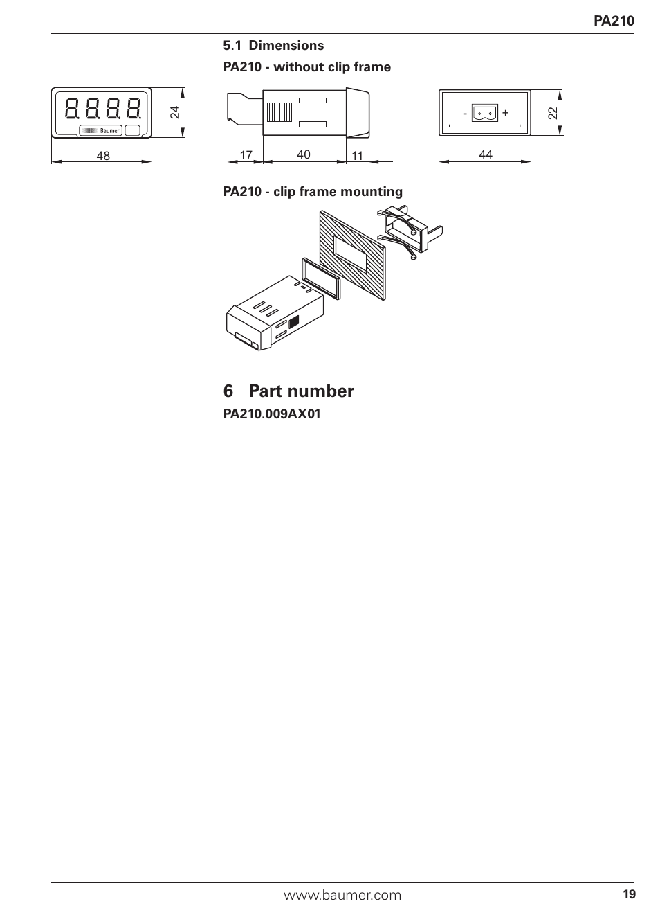 6 part number | Baumer PA210 User Manual | Page 19 / 29