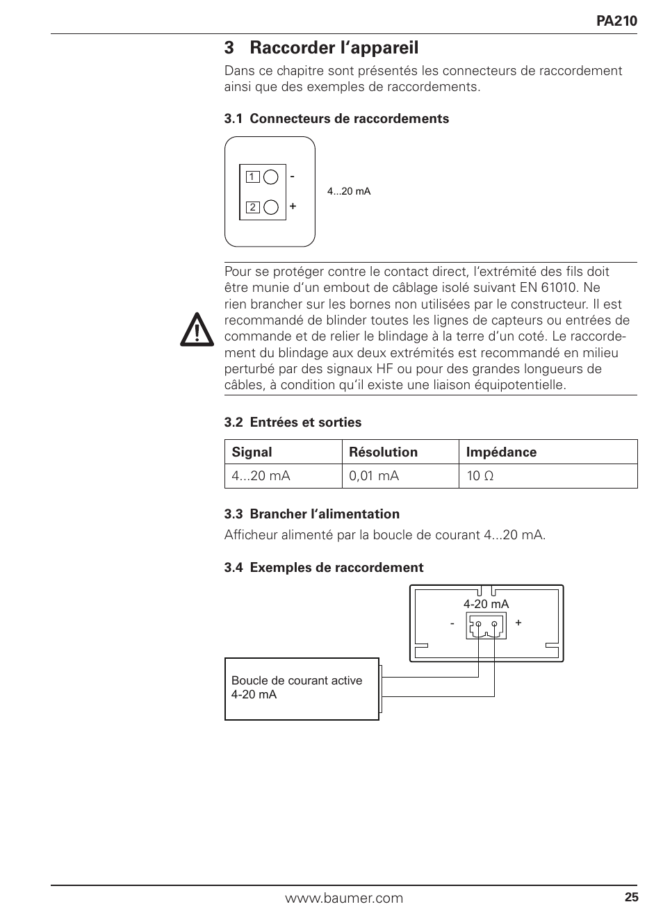 3 raccorder l‘appareil | Baumer PA210 User Manual | Page 25 / 29