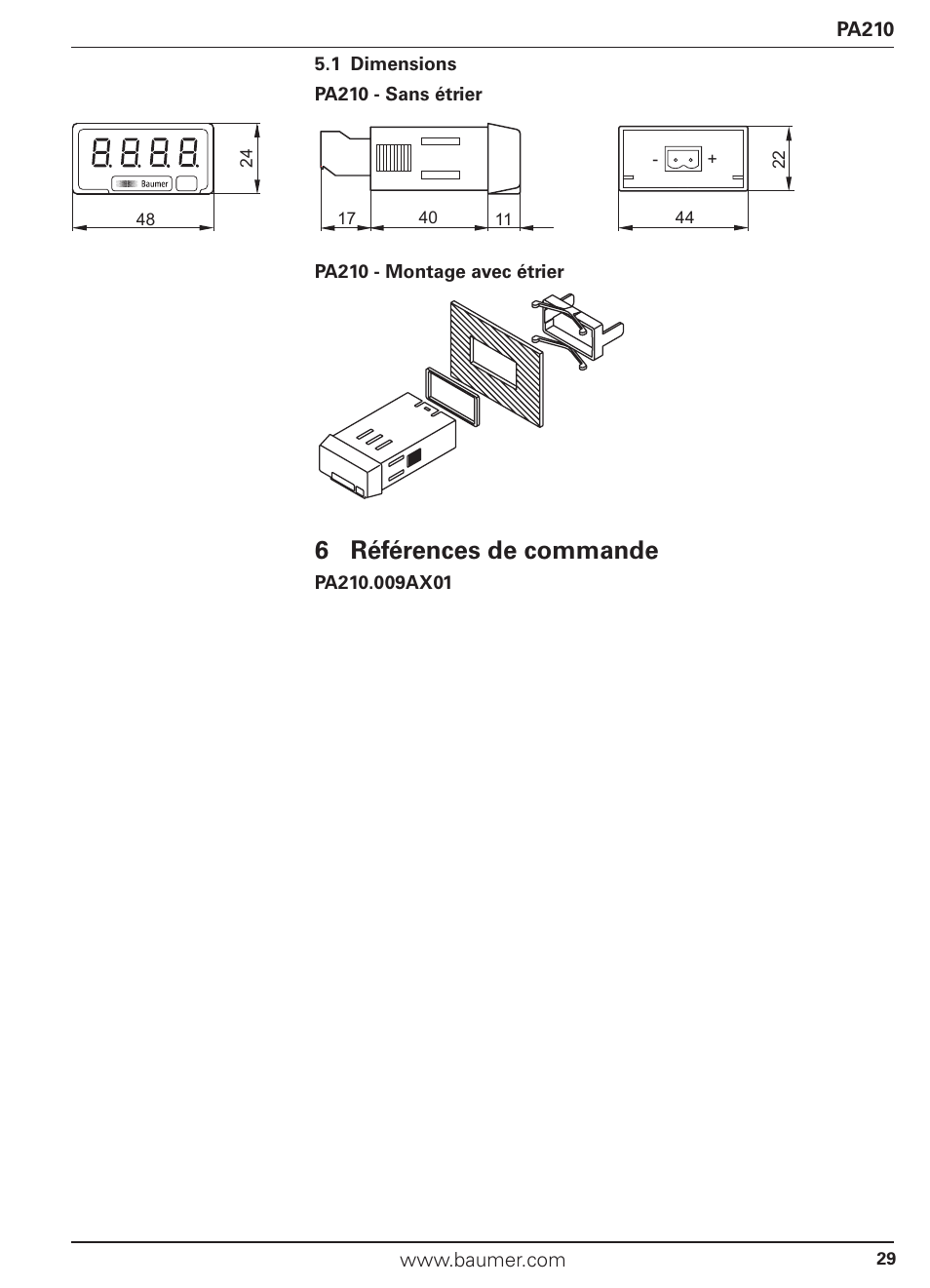 6 références de commande | Baumer PA210 User Manual | Page 29 / 29