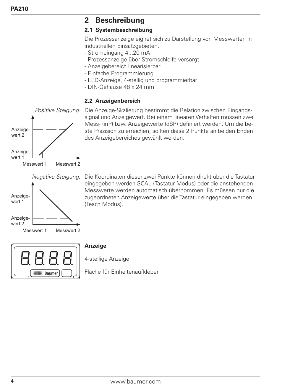 2 beschreibung | Baumer PA210 User Manual | Page 4 / 29