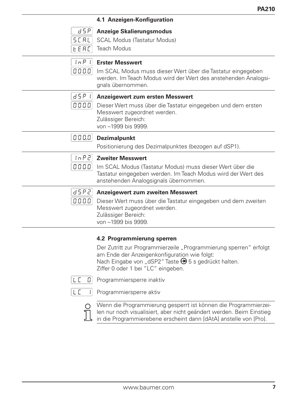 Baumer PA210 User Manual | Page 7 / 29