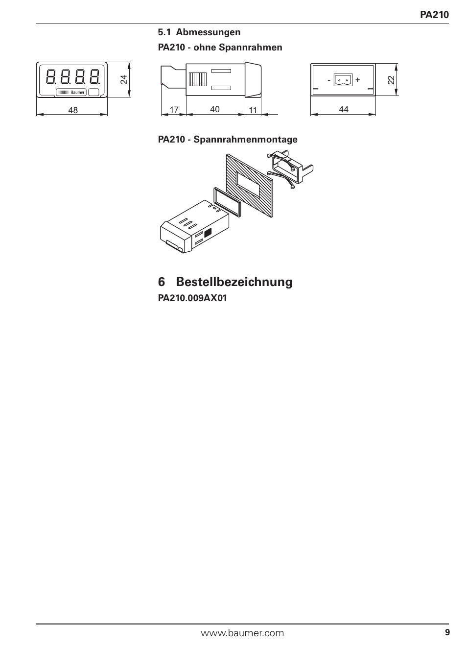6 bestellbezeichnung | Baumer PA210 User Manual | Page 9 / 29