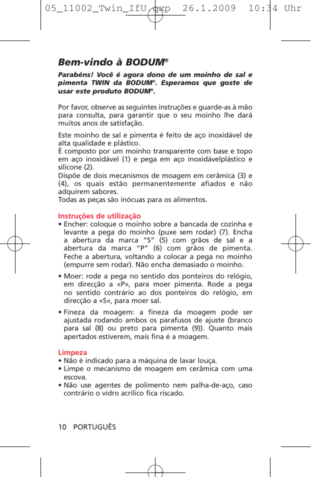 Bem-vindo à bodum | Bodum TWIN 11002 User Manual | Page 11 / 12