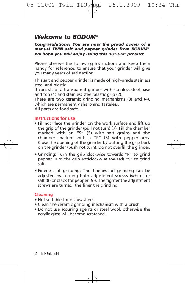 Welcome to bodum | Bodum TWIN 11002 User Manual | Page 3 / 12