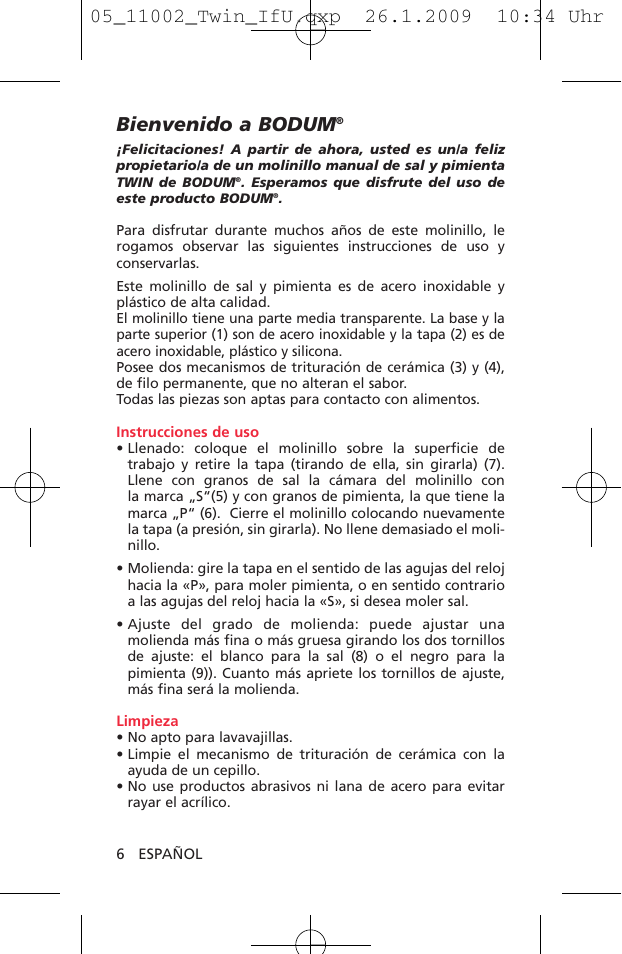 Bienvenido a bodum | Bodum TWIN 11002 User Manual | Page 7 / 12