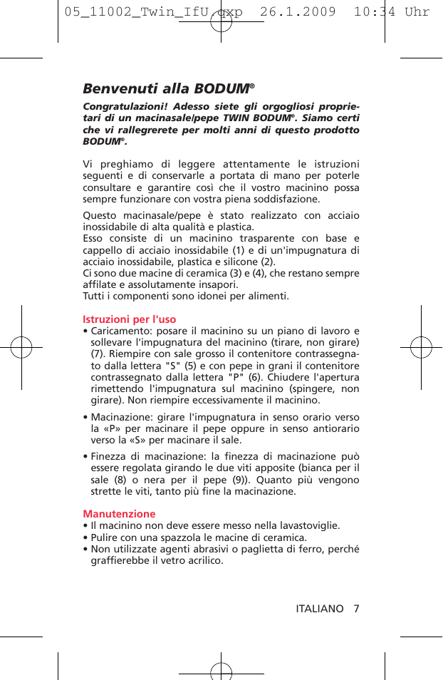 Benvenuti alla bodum | Bodum TWIN 11002 User Manual | Page 8 / 12
