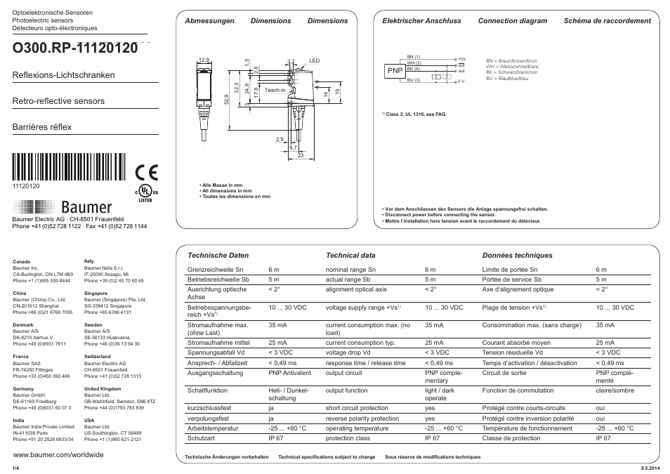 Baumer O300.RP-PV1T.72CU User Manual | 4 pages