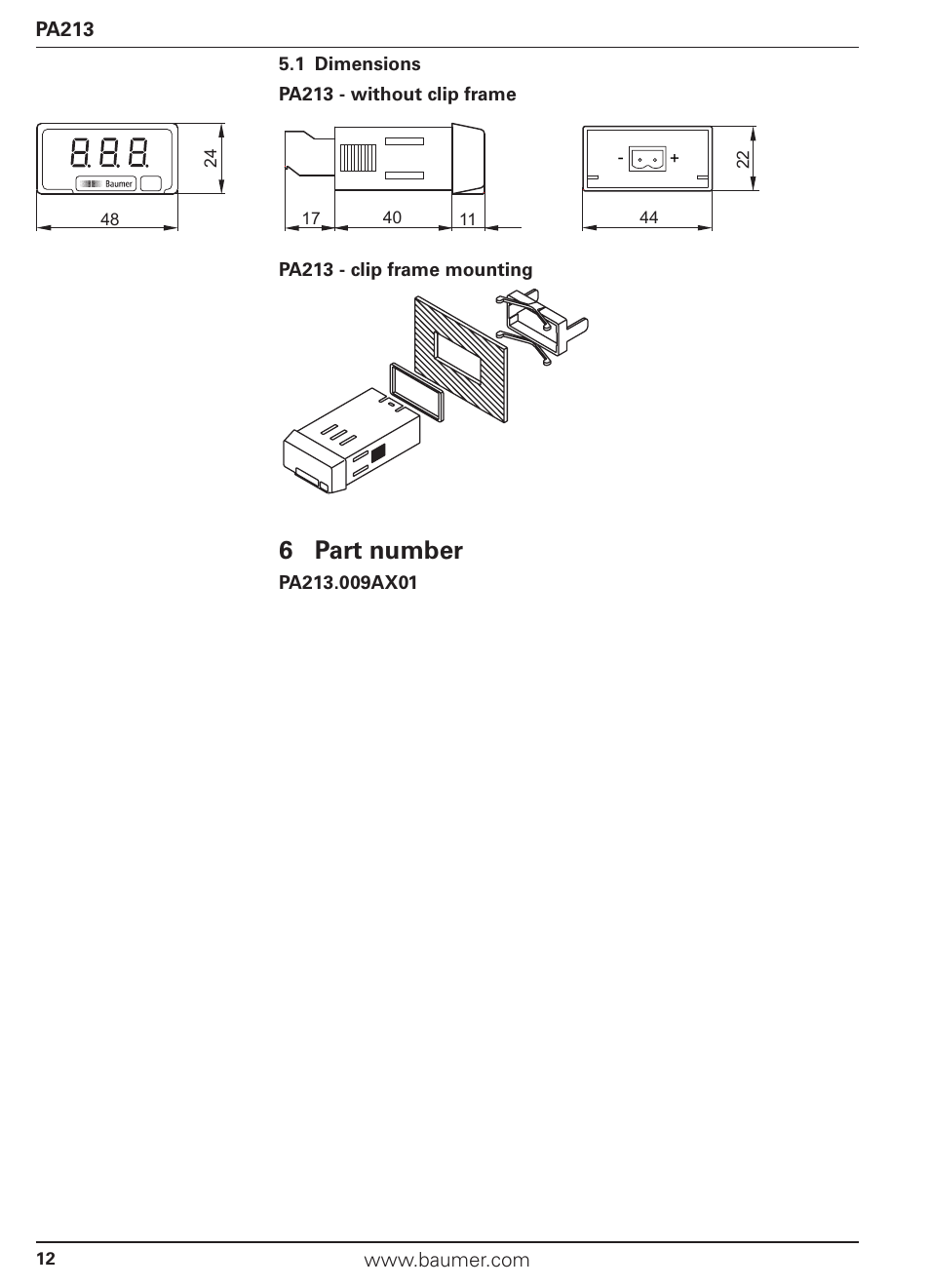 6 part number | Baumer PA213 User Manual | Page 12 / 18