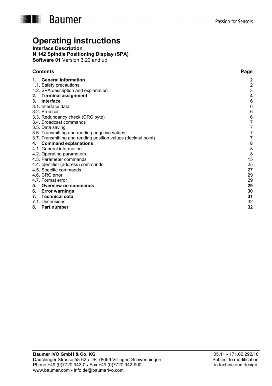 Baumer N 142 User Manual | 32 pages