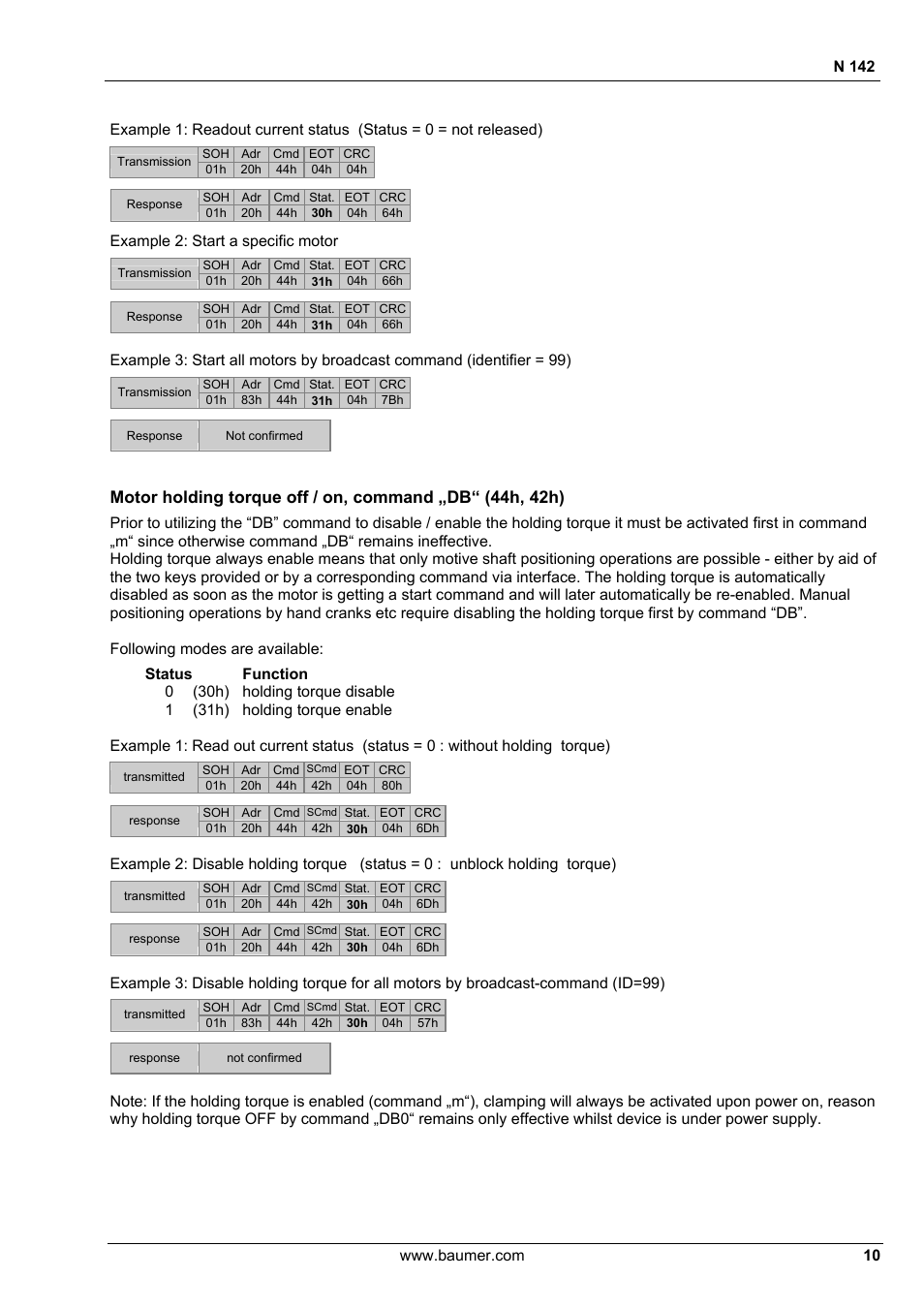 N 142, Example 2: start a specific motor | Baumer N 142 User Manual | Page 10 / 32