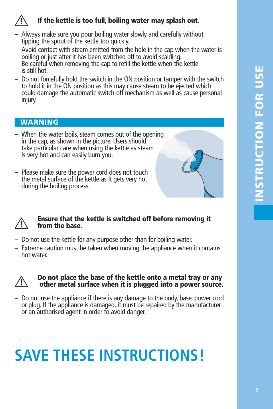 Save these instructions, Instruction for use | Bodum 5057 User Manual | Page 3 / 26