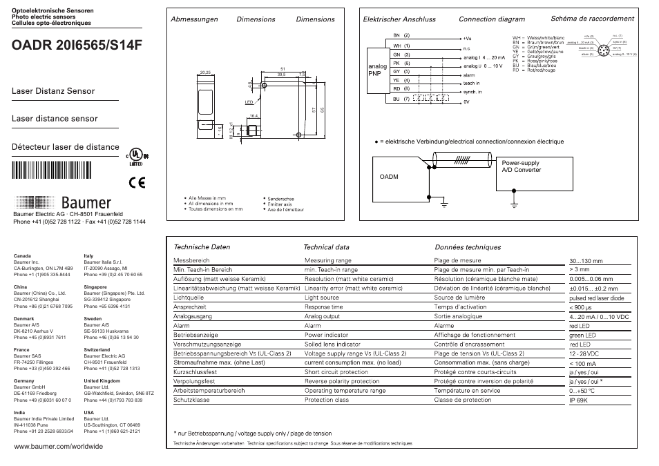 Baumer OADR 20I6565/S14F User Manual | 4 pages