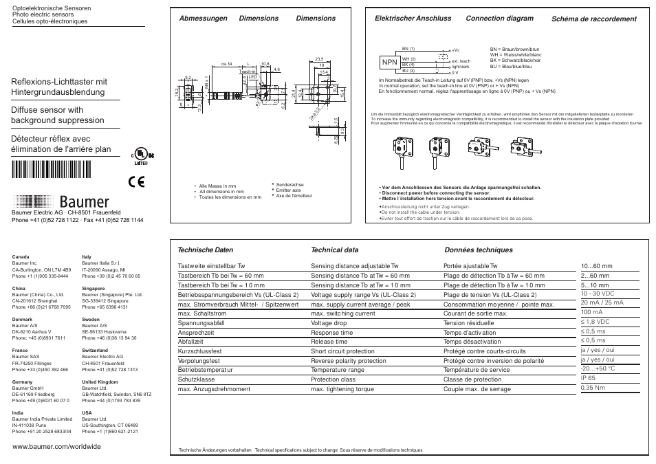 Baumer FHCK 07N6901/KS35A User Manual | 2 pages