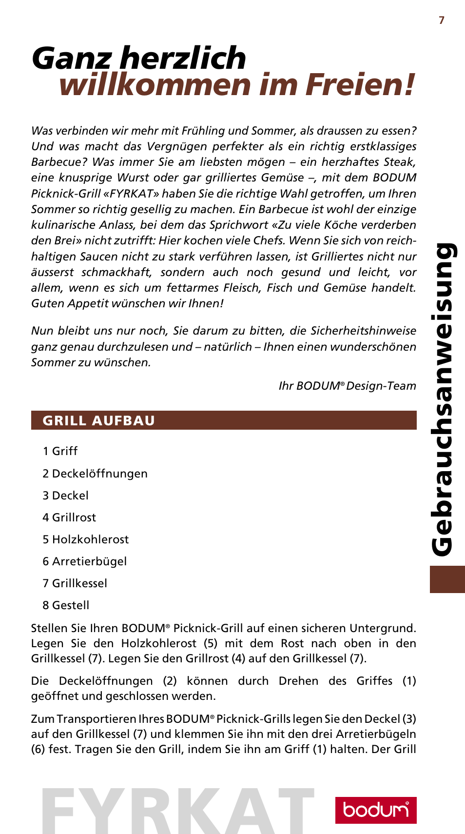 Fyrkat, Ganz herzlich willkommen im freien, Gebrauchsanweisung | Bodum FYRKAT 10630 User Manual | Page 8 / 23