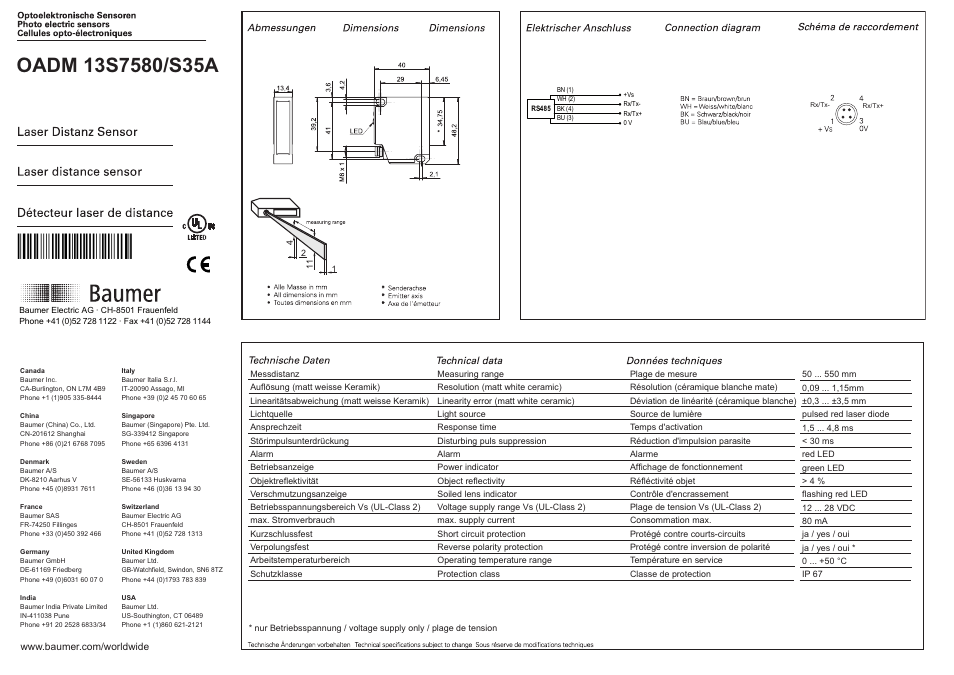 Baumer OADM 13S7580/S35A User Manual | 8 pages