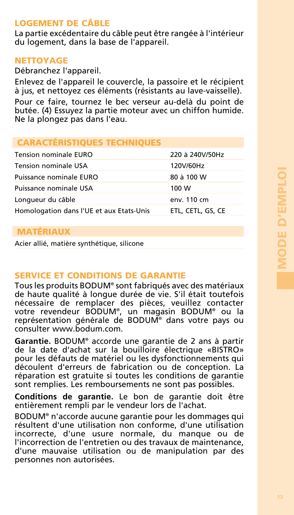 Mode d ’e m ploi | Bodum 11149 User Manual | Page 15 / 47