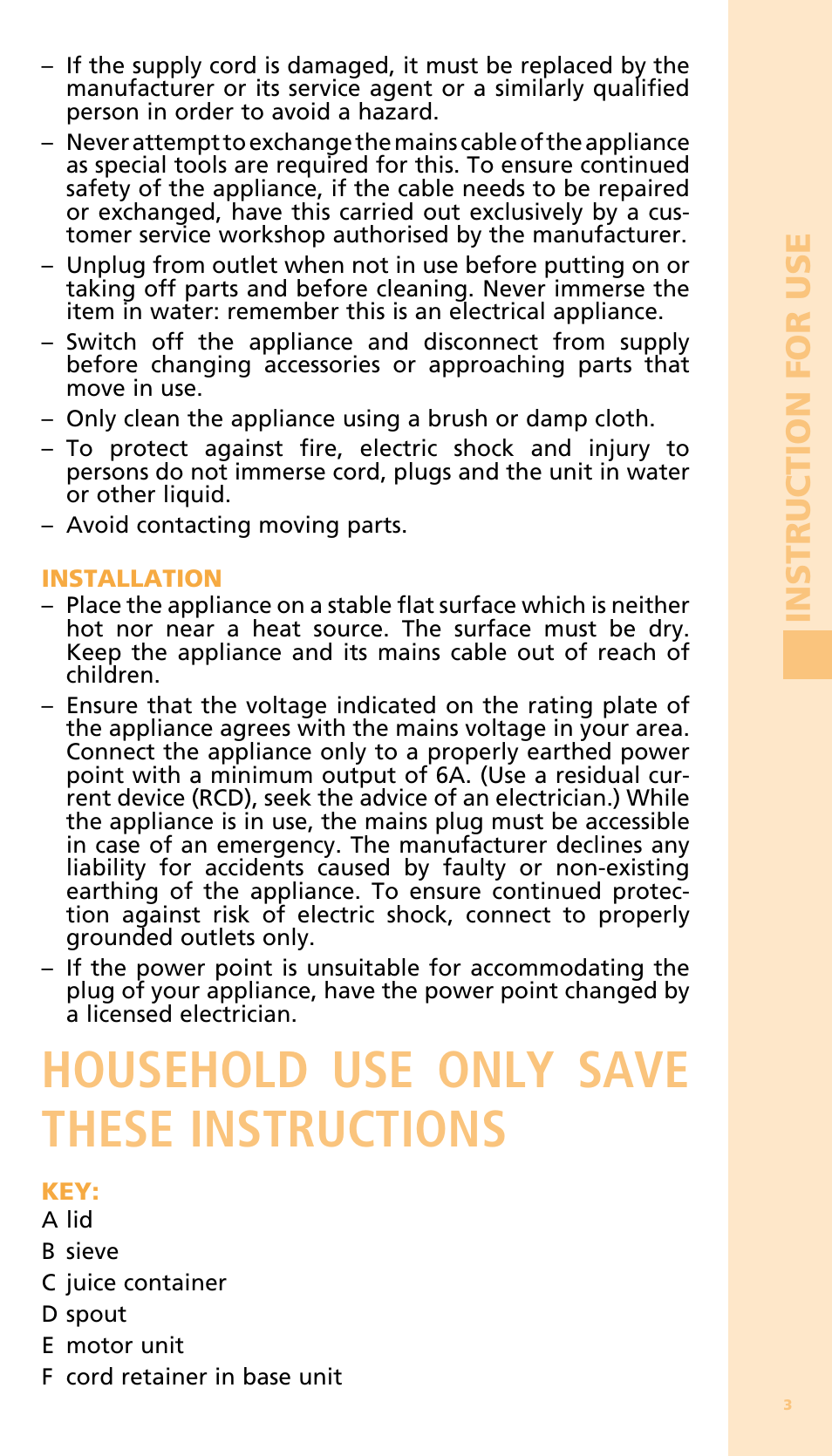 Household use only save these instructions | Bodum 11149 User Manual | Page 5 / 47