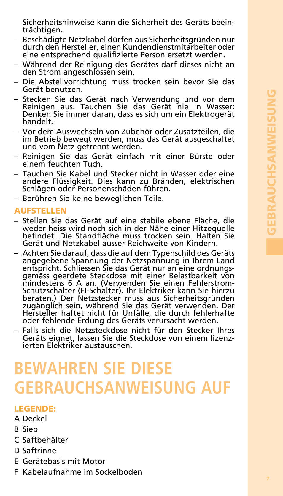 Bewahren sie diese gebrauchsanweisung auf, Ge b ra u ch s an w ei su ng | Bodum 11149 User Manual | Page 9 / 47