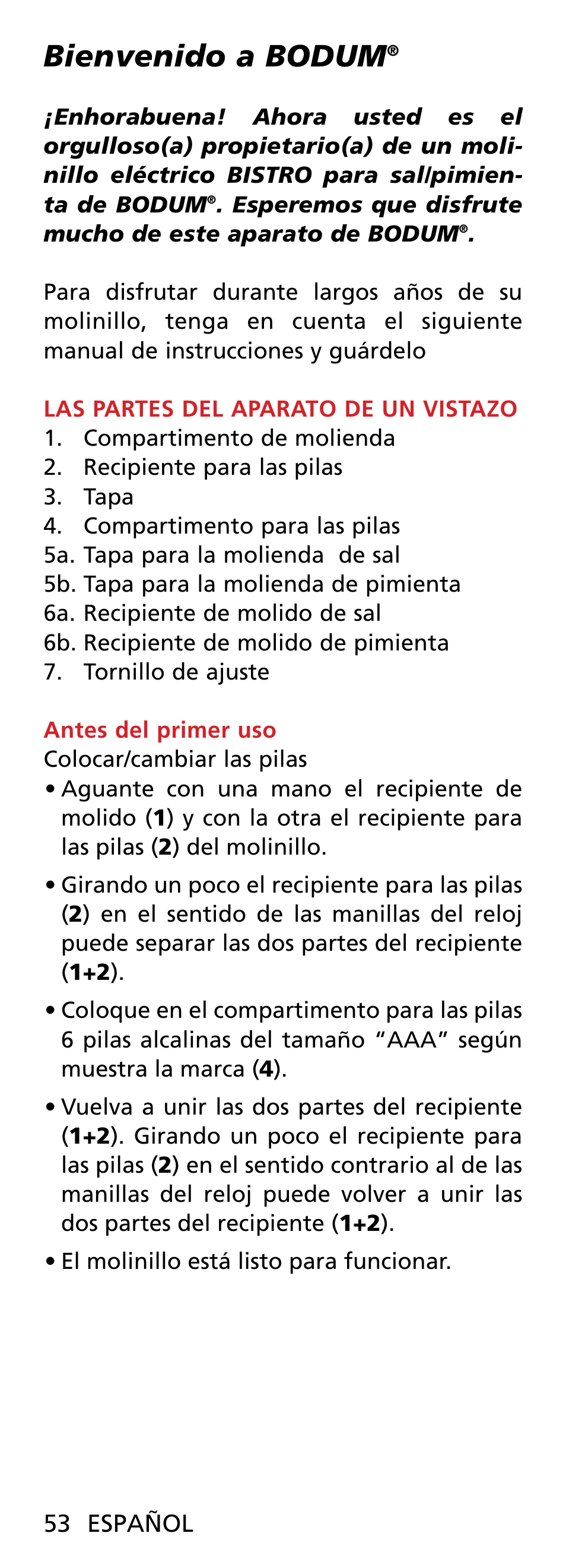 Bienvenido a bodum | Bodum BISTRO 11348 User Manual | Page 20 / 41