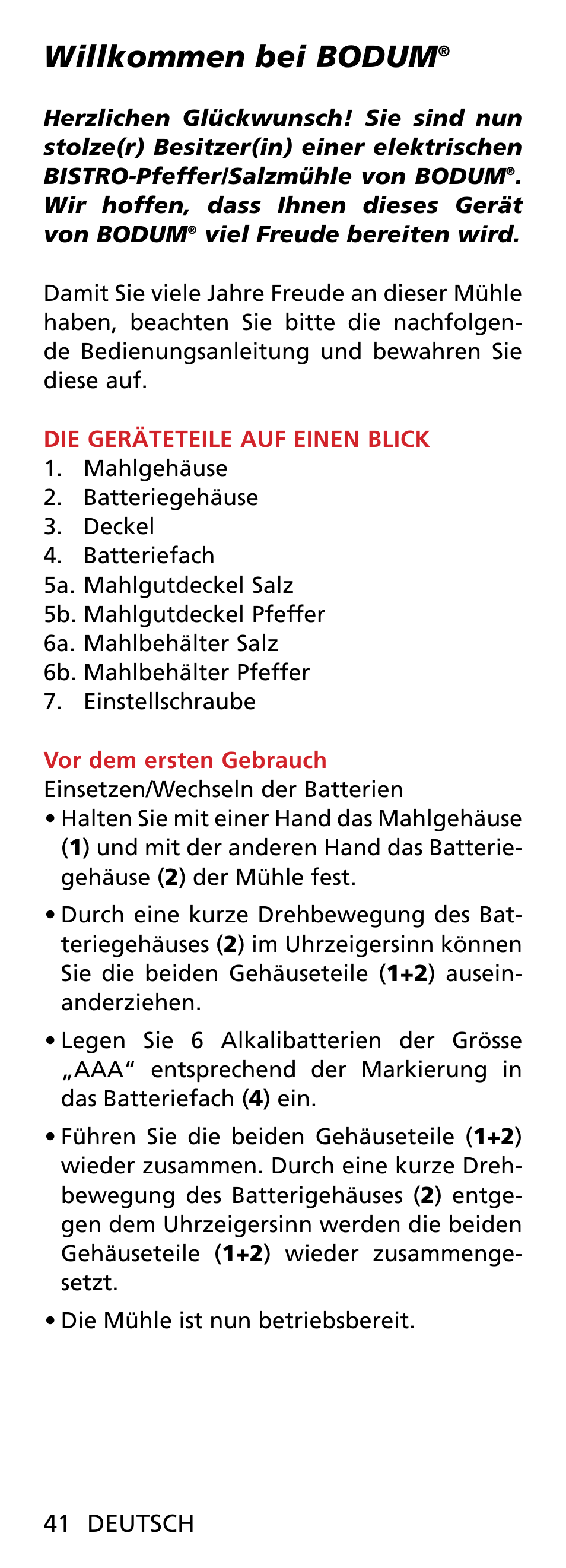 Willkommen bei bodum | Bodum BISTRO 11348 User Manual | Page 8 / 41