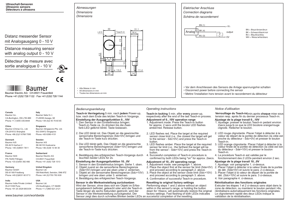 Baumer UNDK 30U6104 User Manual | 2 pages