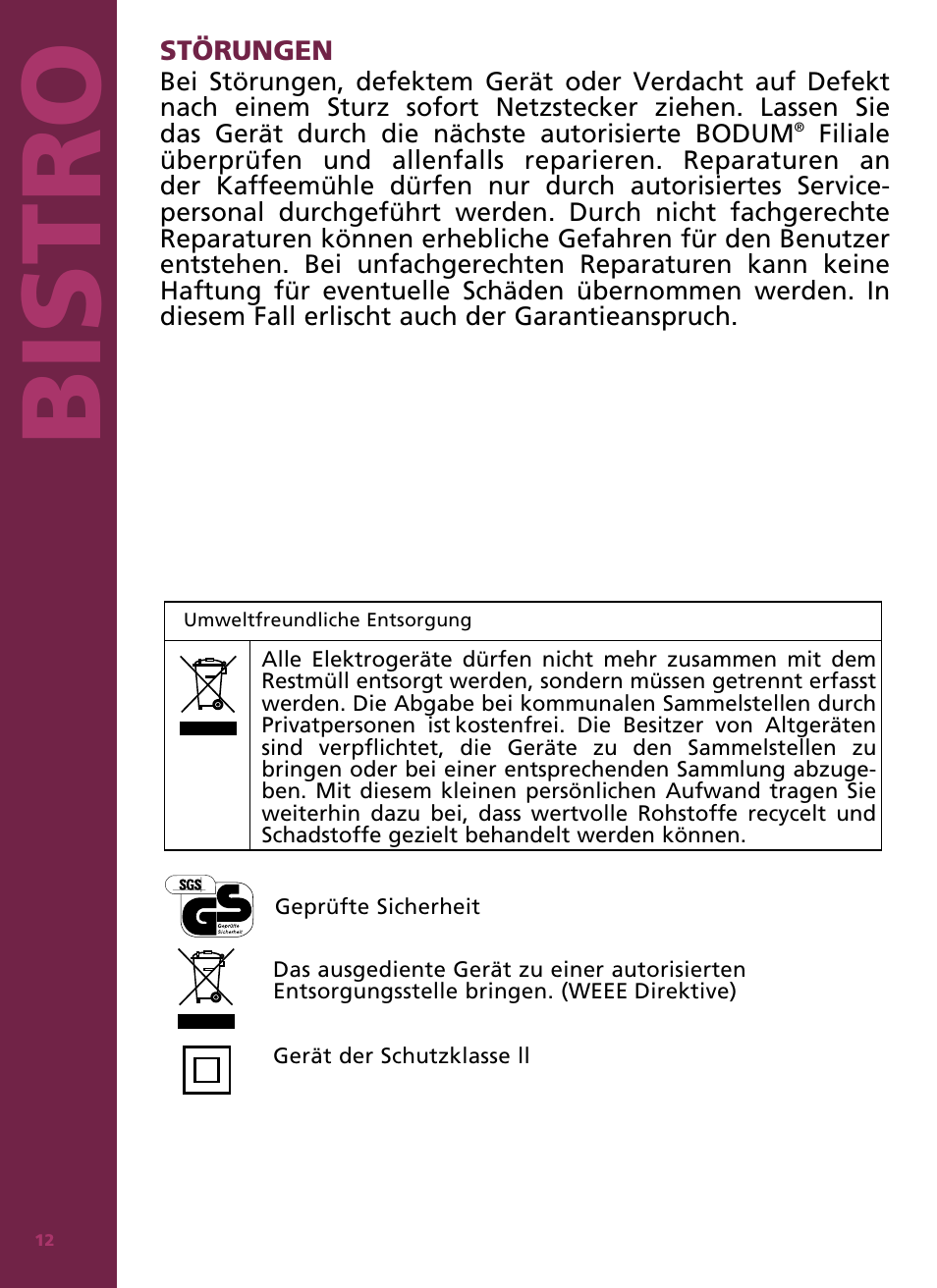 Bis tro | Bodum Bistro 11160 User Manual | Page 13 / 66