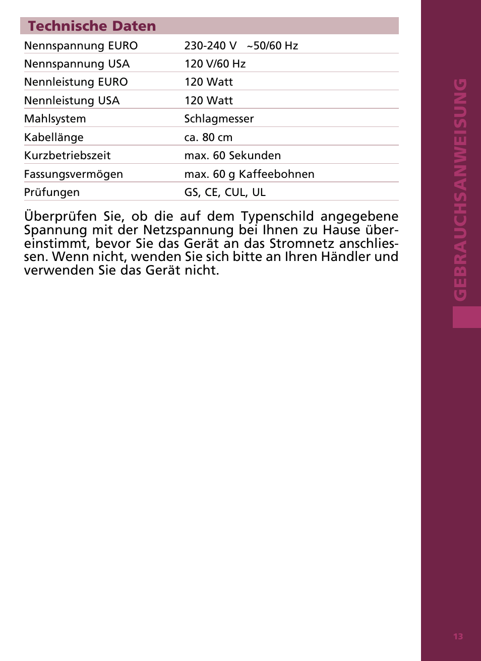 Ge b ra u ch s an w ei su ng | Bodum Bistro 11160 User Manual | Page 14 / 66