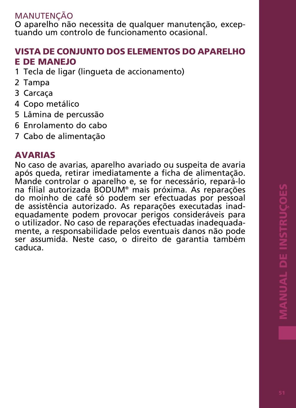 Man u al de in s tr uç oe s | Bodum Bistro 11160 User Manual | Page 52 / 66