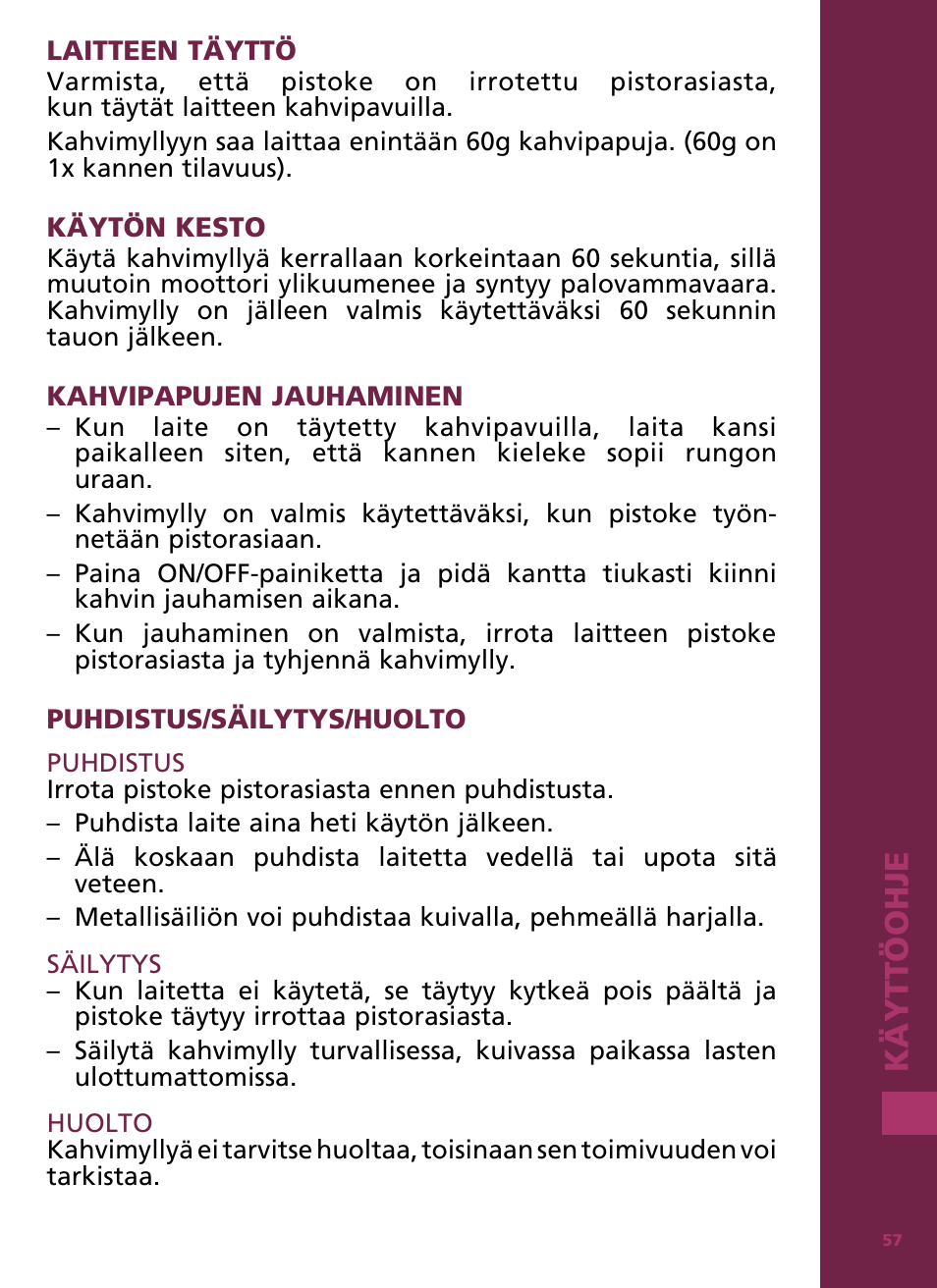 Käyttöoh je | Bodum Bistro 11160 User Manual | Page 58 / 66