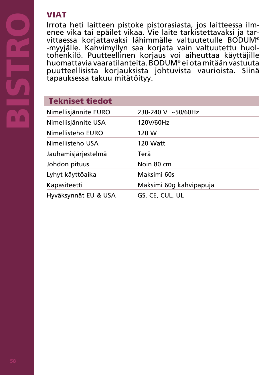 Bis tro | Bodum Bistro 11160 User Manual | Page 59 / 66