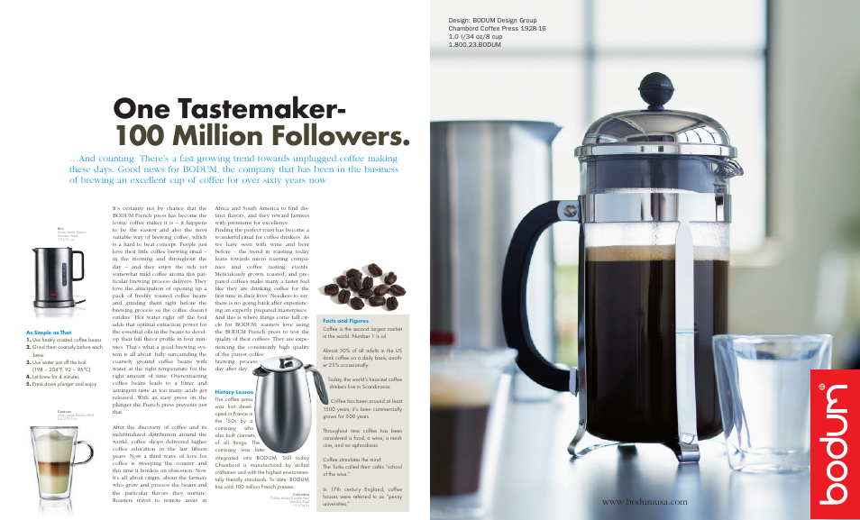 One tastemaker- 100 million followers | Bodum MODERN DESIGN 25 User Manual | Page 2 / 7