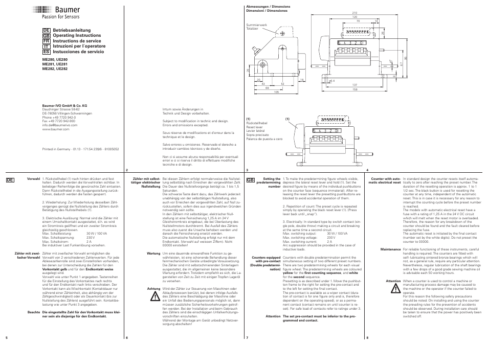 Baumer ME-UE282 counter User Manual | 2 pages