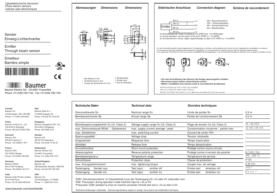 Baumer FSDK 07D9601 User Manual | 2 pages