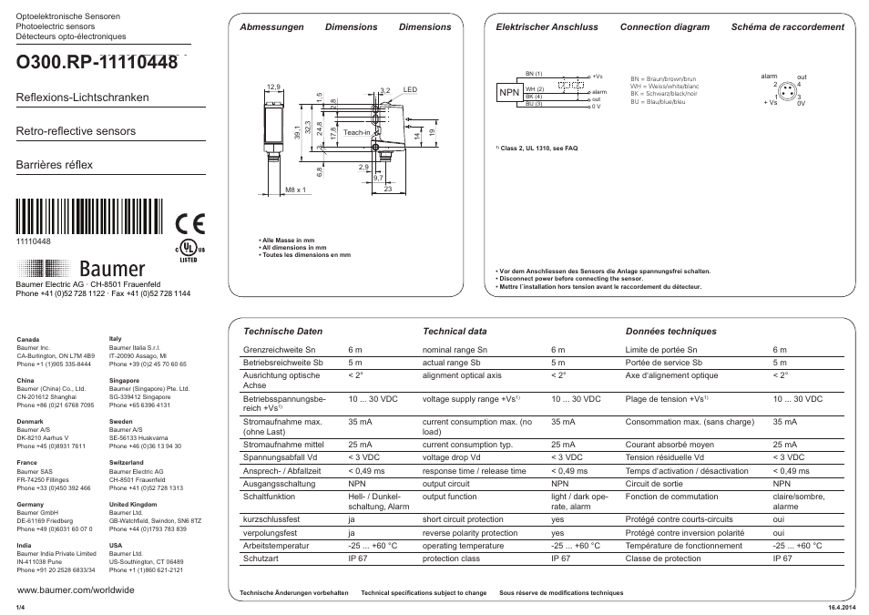 Baumer O300.RP-NW2T.72N User Manual | 4 pages