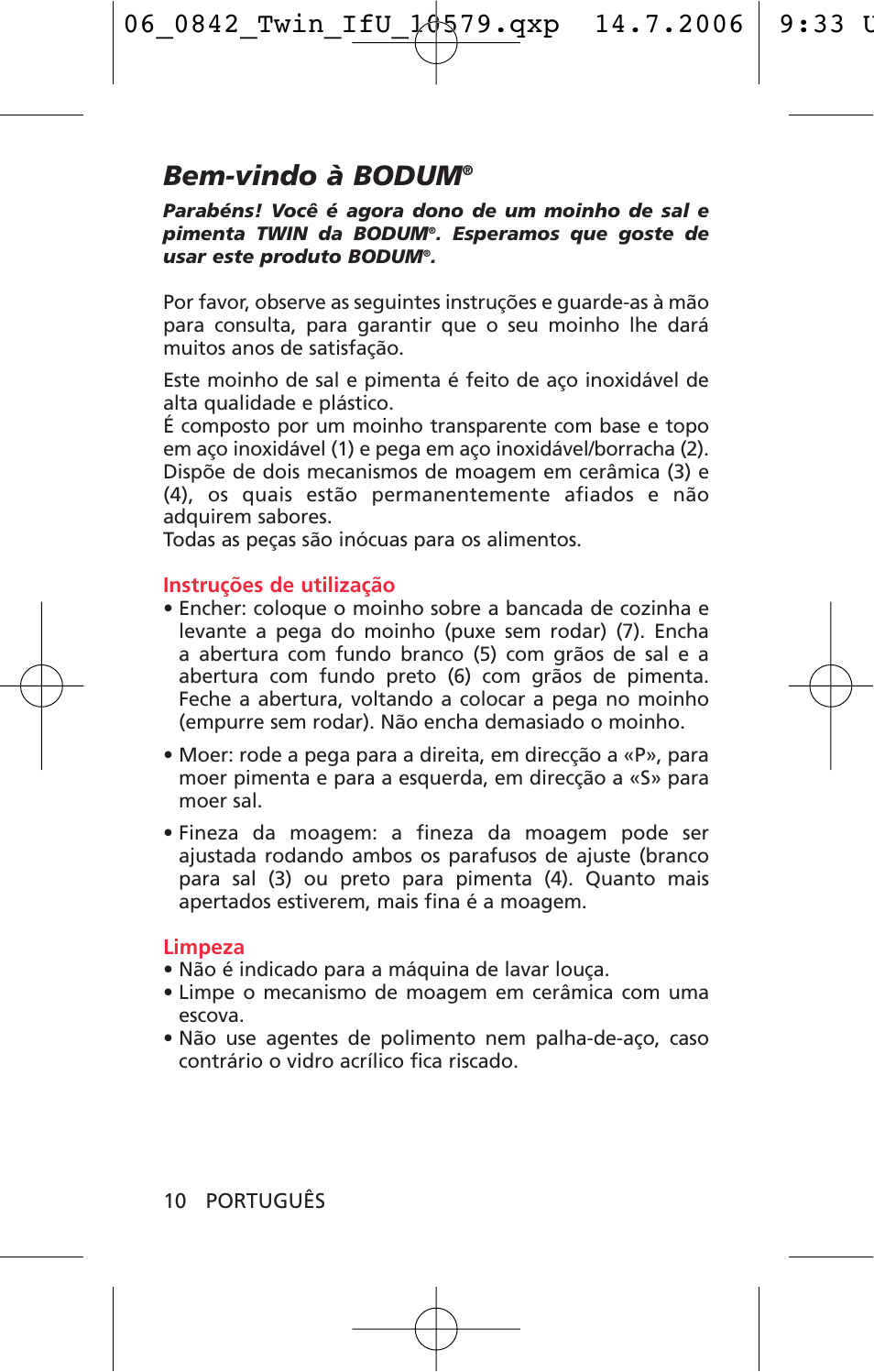 Bem-vindo à bodum | Bodum TWIN 10579 User Manual | Page 11 / 11