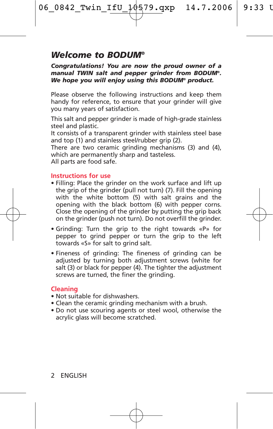 Welcome to bodum | Bodum TWIN 10579 User Manual | Page 3 / 11