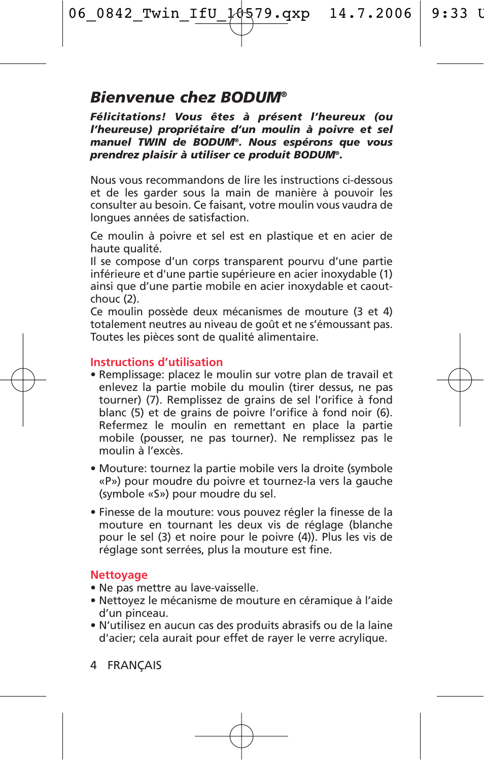 Bienvenue chez bodum | Bodum TWIN 10579 User Manual | Page 5 / 11