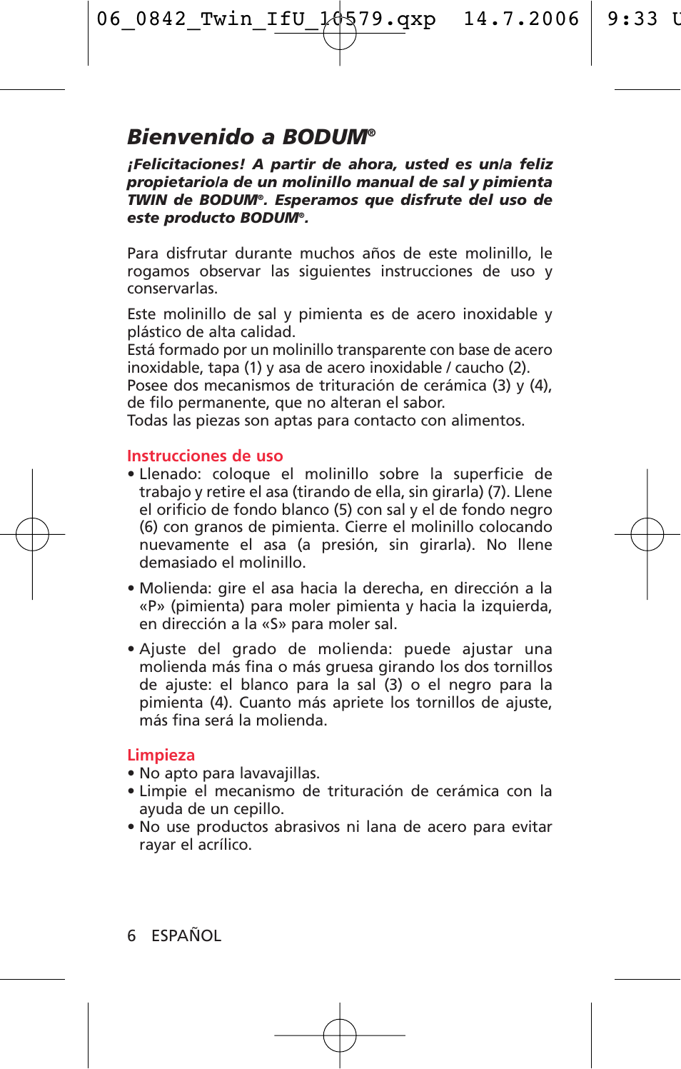 Bienvenido a bodum | Bodum TWIN 10579 User Manual | Page 7 / 11