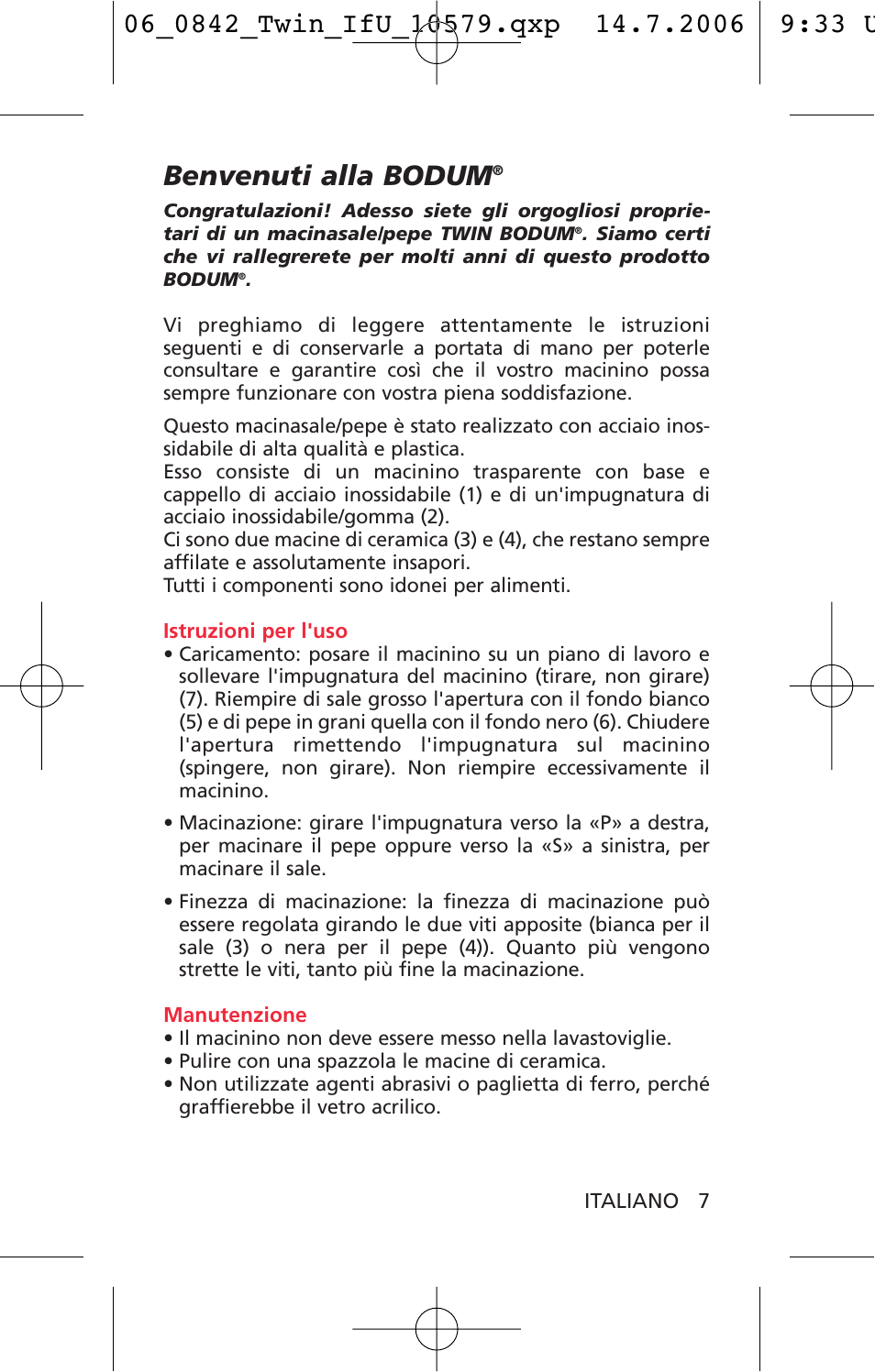 Benvenuti alla bodum | Bodum TWIN 10579 User Manual | Page 8 / 11