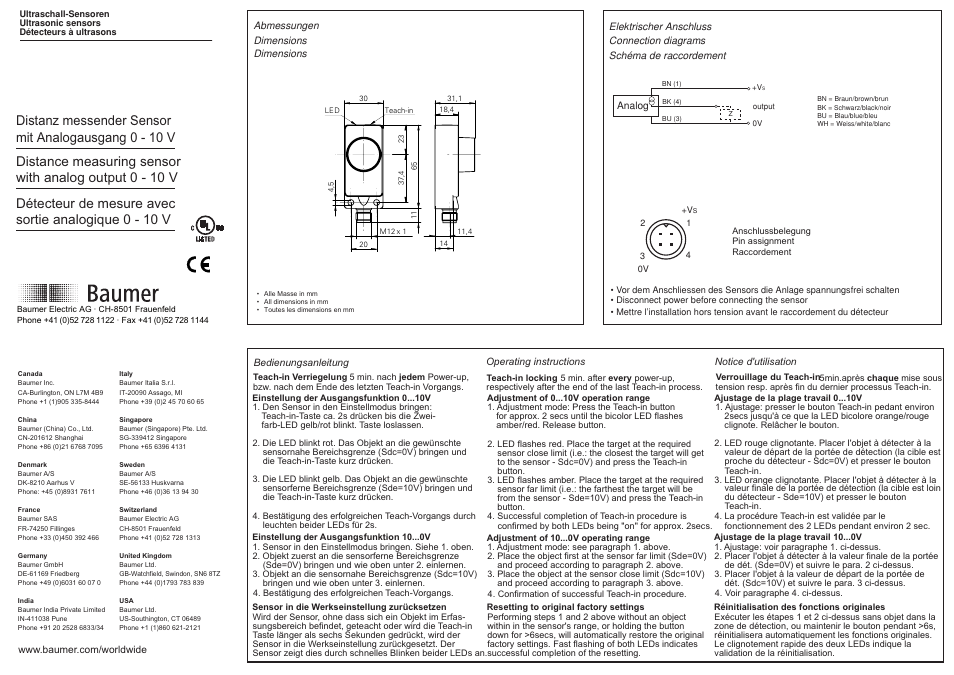 Baumer UNDK 30U6104/S14 User Manual | 2 pages