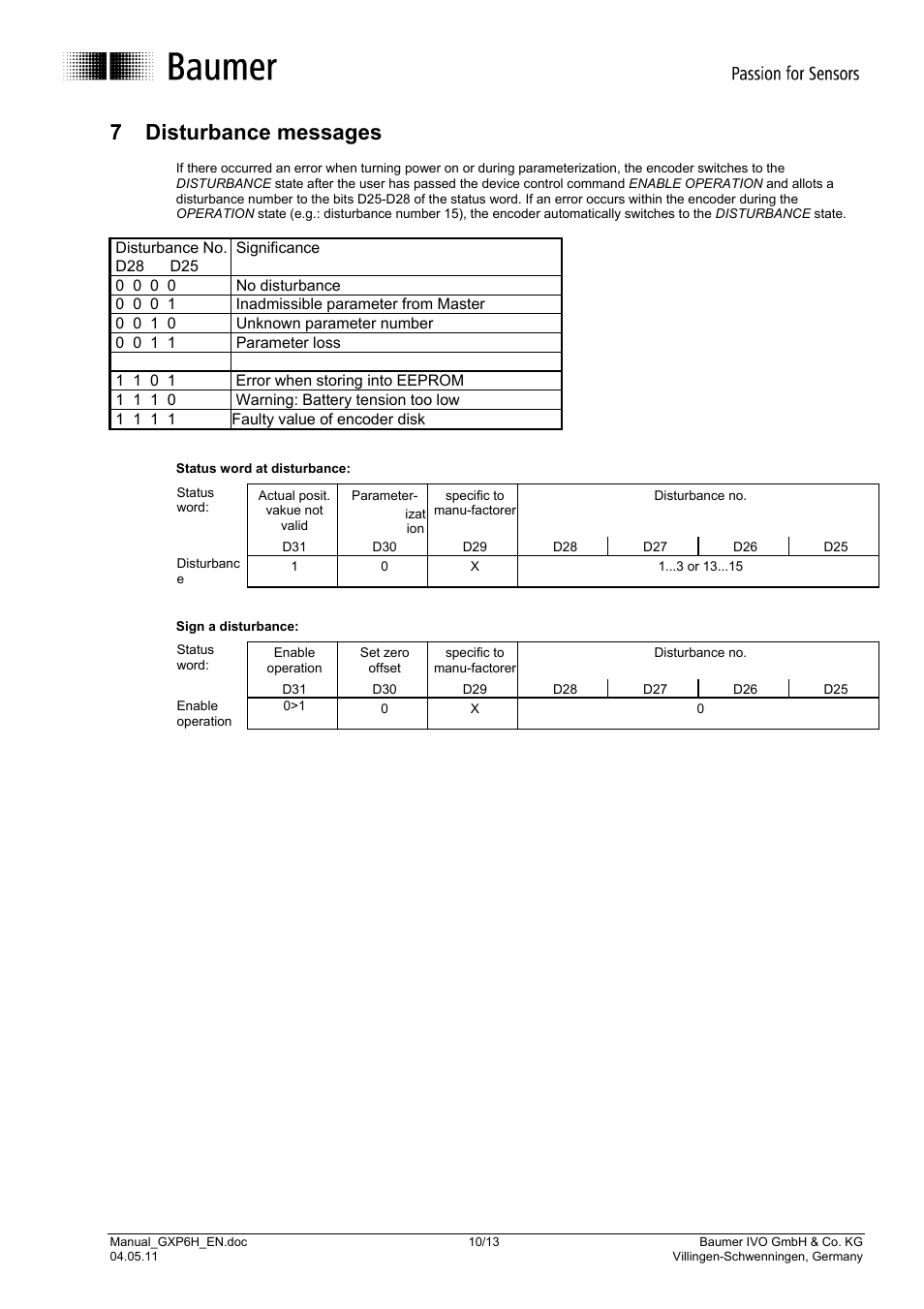 7 disturbance messages | Baumer GXP6H User Manual | Page 10 / 13