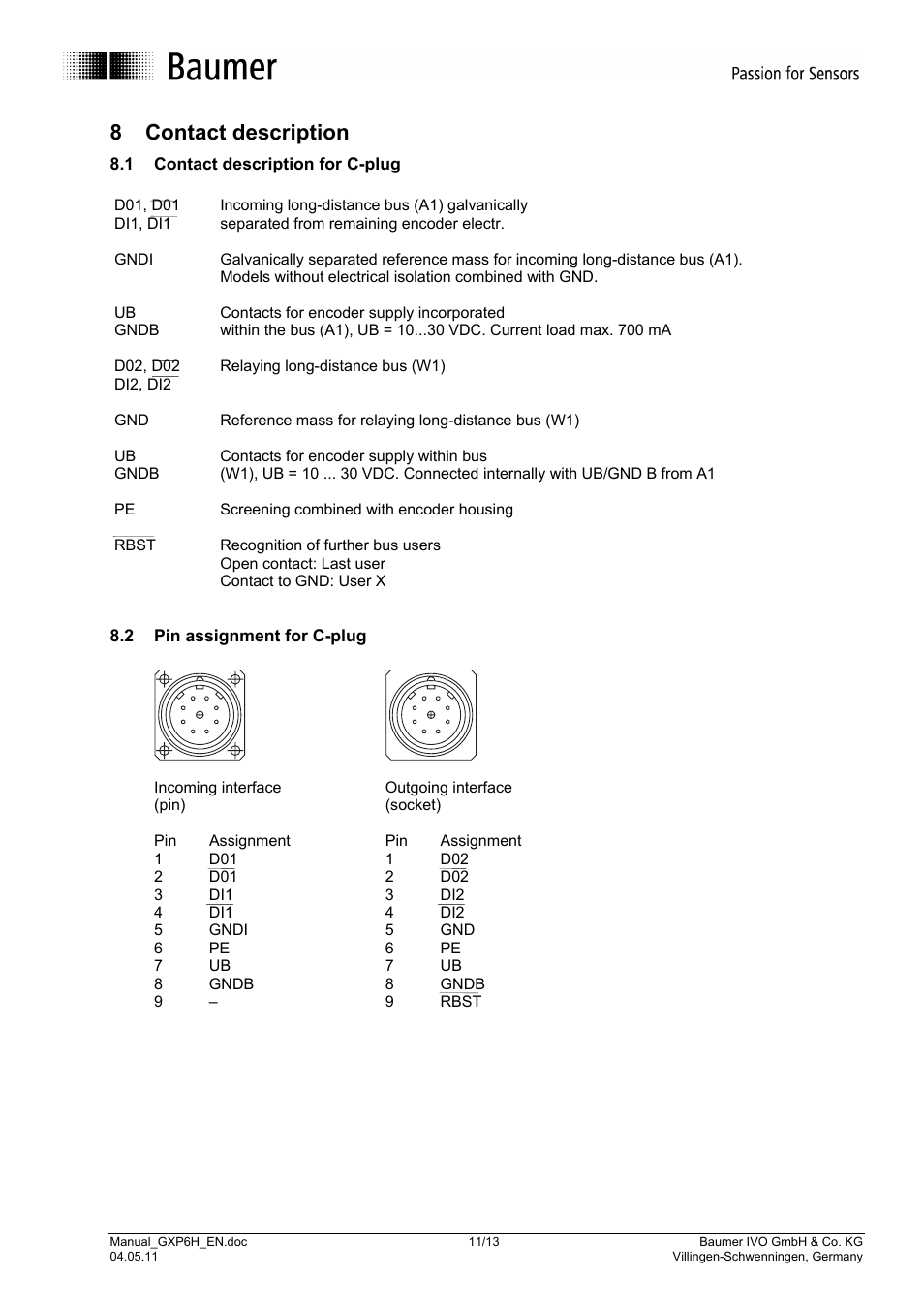 8 contact description | Baumer GXP6H User Manual | Page 11 / 13