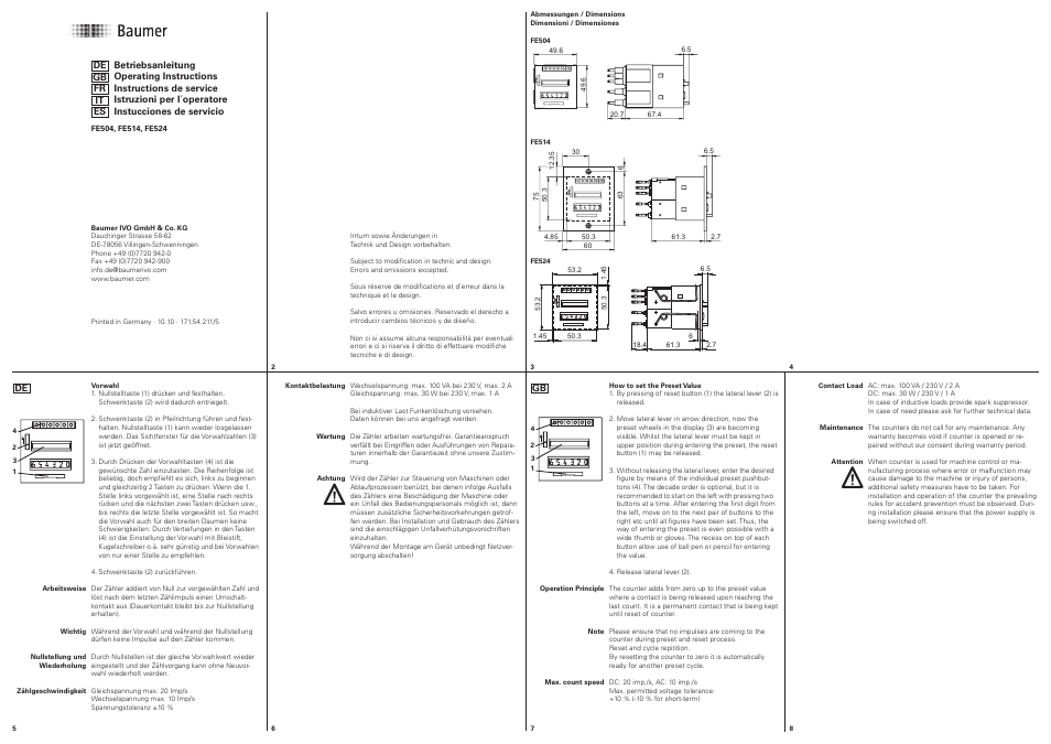 Baumer FE524 User Manual | 2 pages