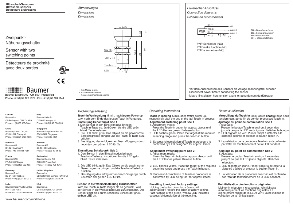 Baumer UZAM 50P6121 User Manual | 2 pages