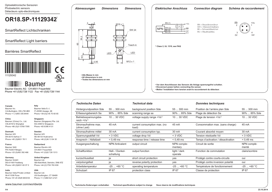 Baumer OR18.SP-NV1T.7BO User Manual | 4 pages